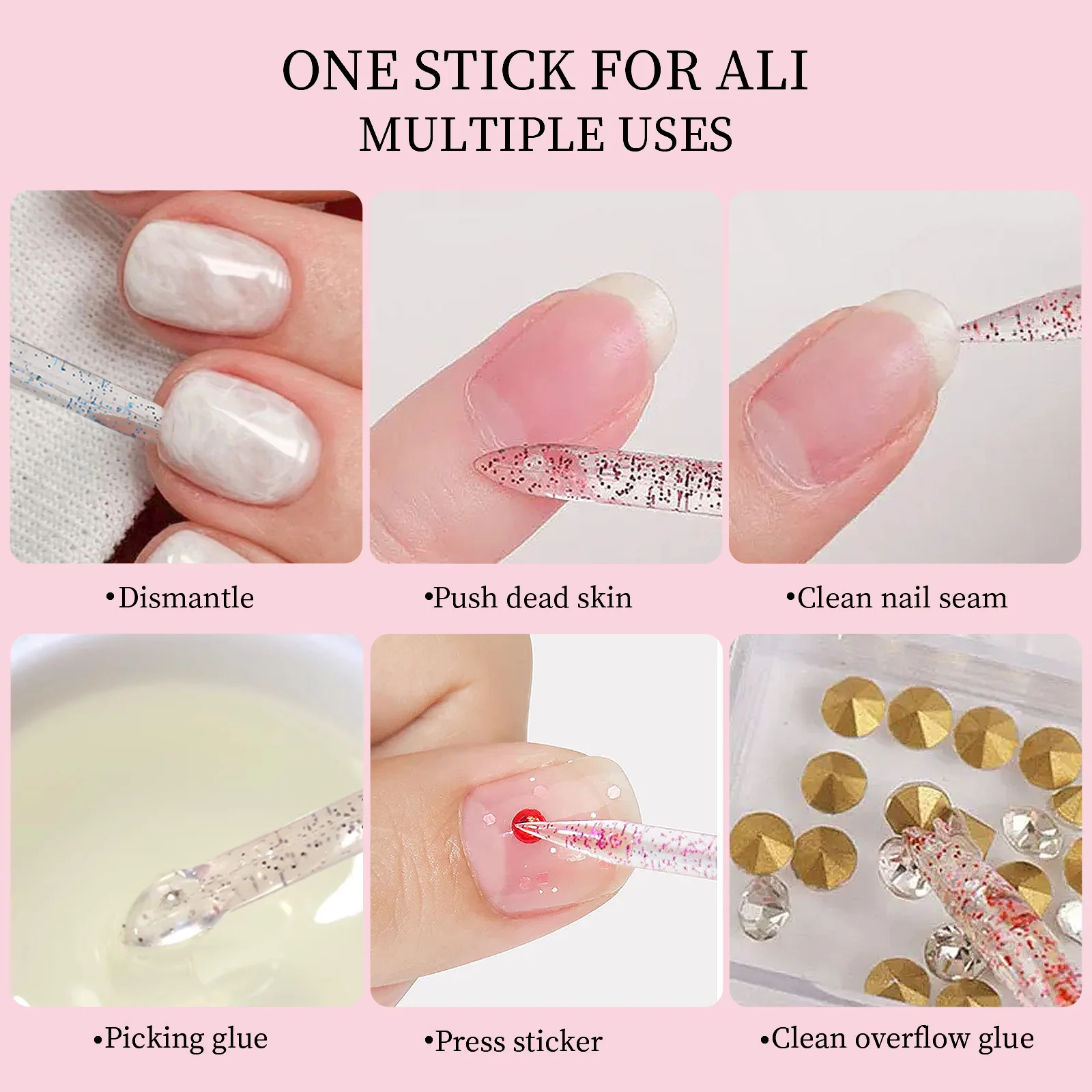 100pcs/Bag Double End Manicures Tools Dead Skin Remover Stick Crystal Nail Cuticle Pusher Stick