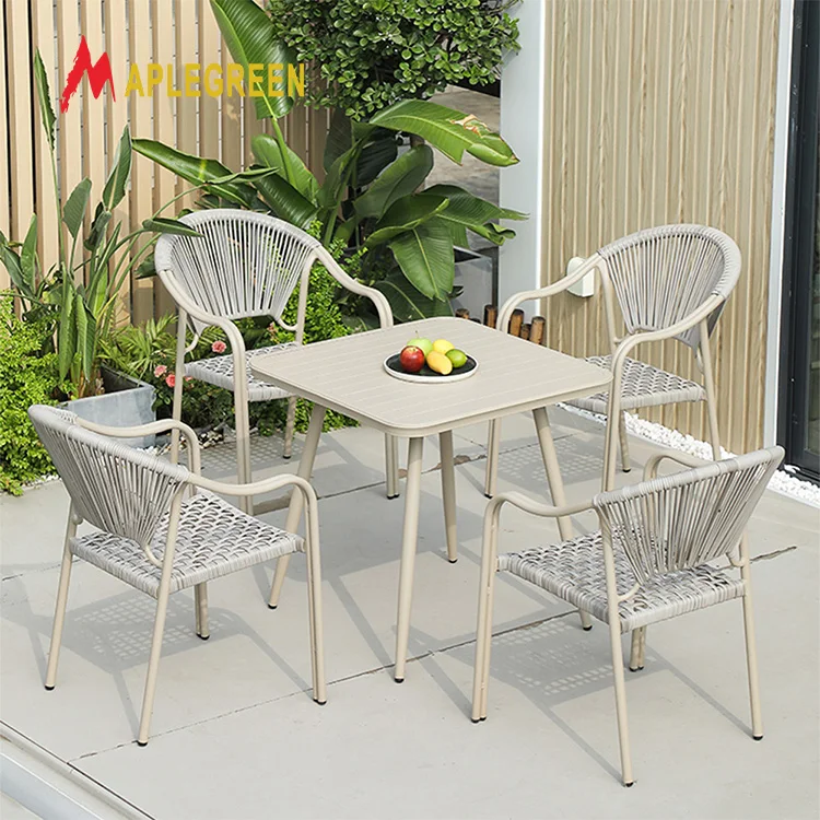 Modern Outdoor Cafe Table and Chair Set Garden Hotel Villa Restaurant Balcony Rattan Chair Metal Outdoor Table