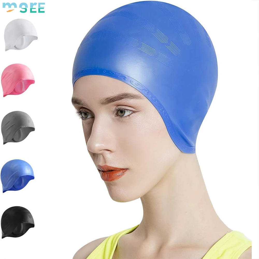 SeeMore Free Sample Pool Swimming Hat Custom Logo Printed Elastic Different Size Adult Kids Swim Cap