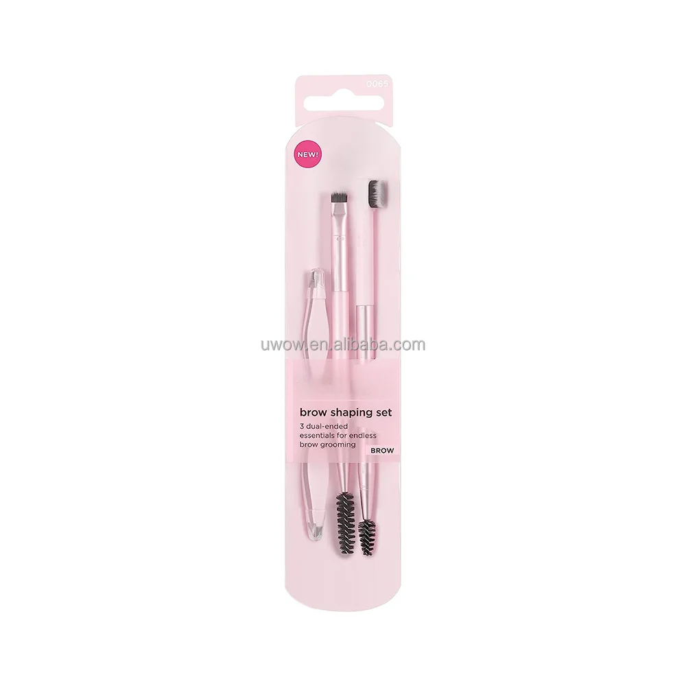 3pcs Pink Custom Portable Wholesale Price Real Eyebrow Techniques Comb Double Ended Makeup Brush set Lips And Eyebrows Supplier