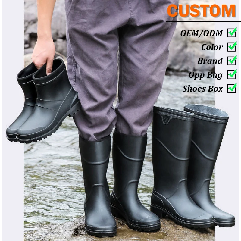 OEM ODM PVC Outsole Ankle Boots Gumboots Wellington Water Shoes Long Adult Boots Safety Hunting Boots  For Men