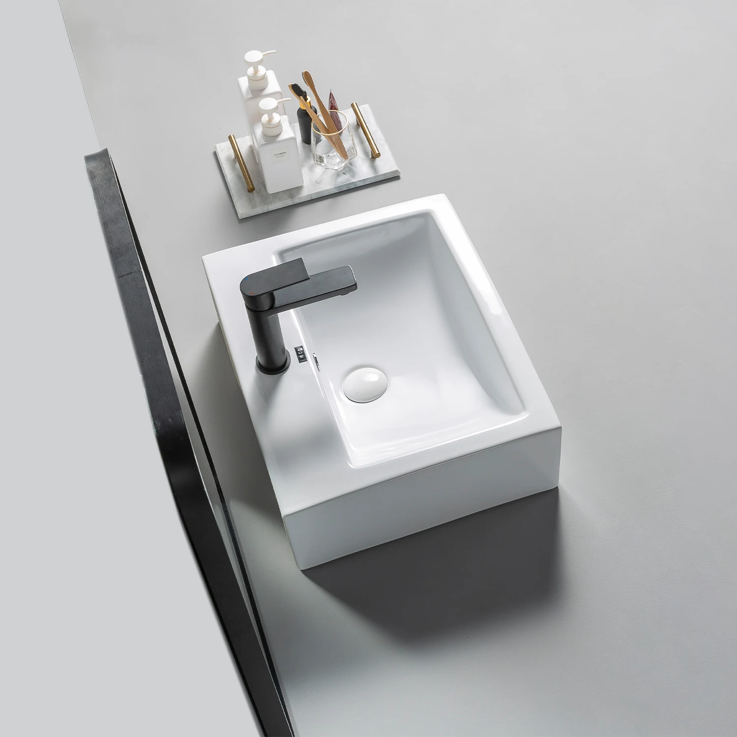Square Vessel  Lavatory Bathroom Ceramic Wash Hand Basin Sinks Above Counter Art Basin Porcelain  Table Top Mounted