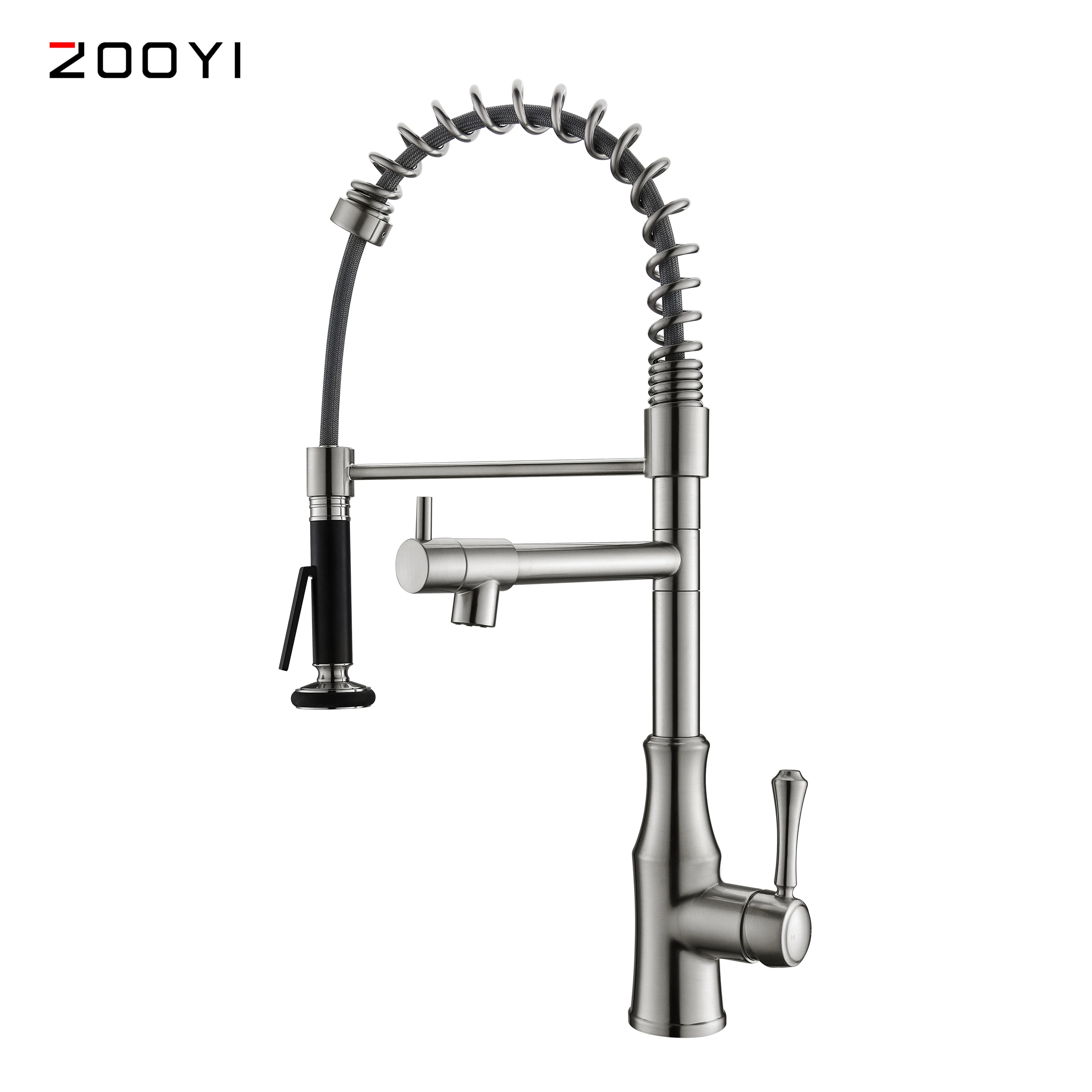 
ZOOYI Dual Spout Kitchen Faucets 360 Degree Rotation Spring Pull Down Sprayer Mixer Taps pull down kitchen sink faucet 