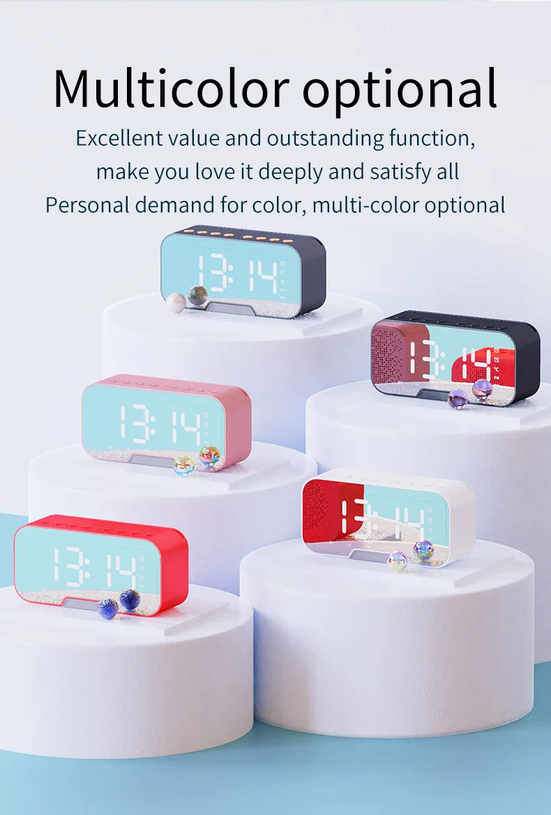 Лидер продаж пластиковый Aux Tf-карта Usb-будильник bluetooth музыка бас громкая связь беспроводной динамик с дисплеем часов