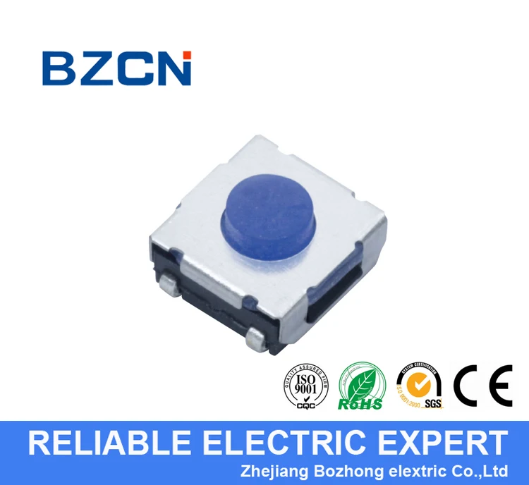 China BZCN 6.2x6.2 Long Life Normally open Momentary SMD Push earth terminal Tact Tactile Switch with 5 pin Micro switch