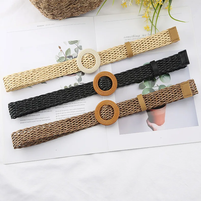 2022 New High Quality 3cm Bohemian Belt Smooth Buckle Belt Woman Woven Belt For Dress