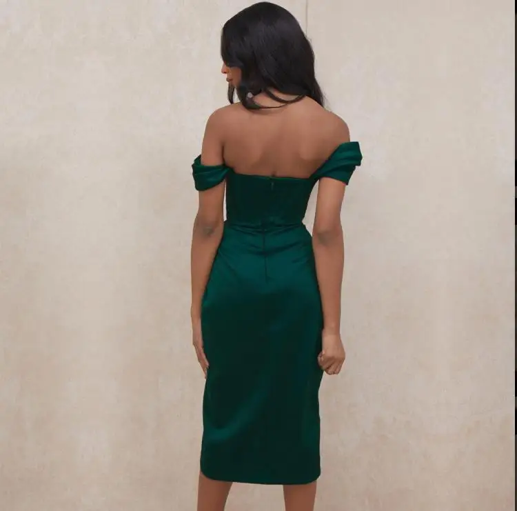 Wholesale Hot Sale New Trendy Off Shoulder Dress Socialite Tube Top Fishbone Slim Fit Solid Color Party Dress Sexy Split Dress