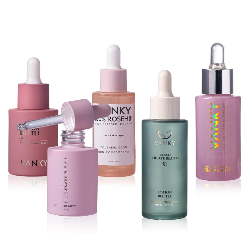 High Quality Customized Colorful Luxury 30ml Skin Care Essence Oil Set Glass Bottle