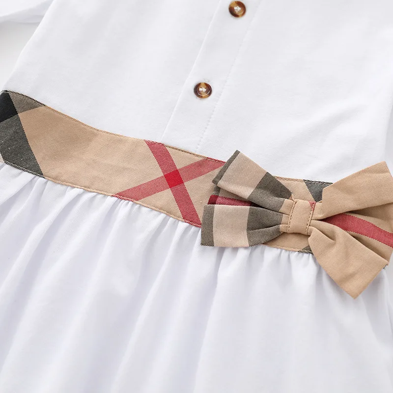 Summer 100% cotton princess Baby Girl Dresses Children Clothing Lapel collegiate skirt short sleeve knitted girls dress