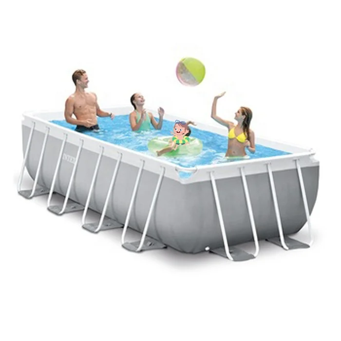 INTEX 26788 Family Rectangular Prism Frame Outdoor Above Ground Swimming Pool Set