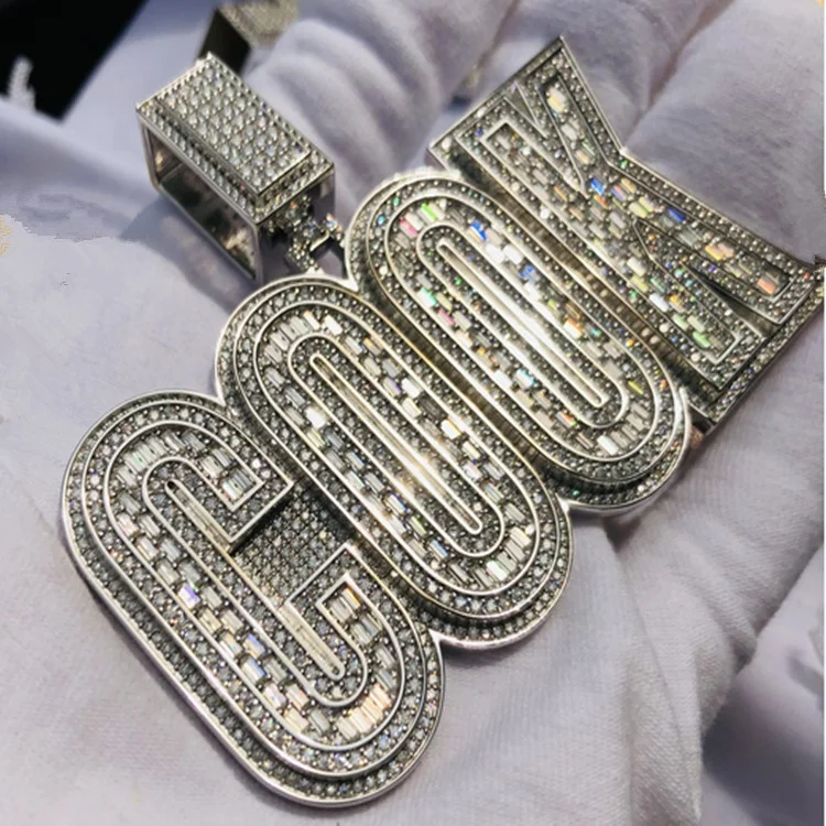 High Quality Letter Pendant Silver Jewelry 925 Shining VVS  Moissanite Hip Hop Pendant Custom Logo Pendant