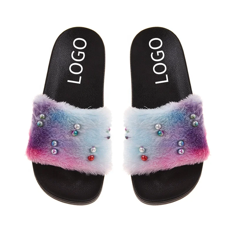 Custom logo Wholesale soft comfortable non-slip fur pcu slides girls winter purple slipper for women
