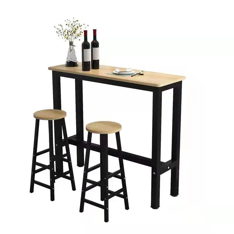  Simple Modern Small Wrought Iron Wooden Bar Table and