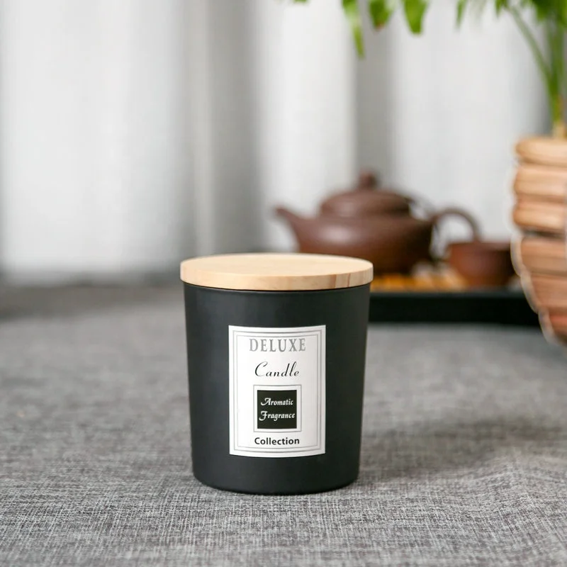 
Wholesale 8oz 12oz Colored Black White Clear Empty Container Glass Candle Jars With Wood Lid 