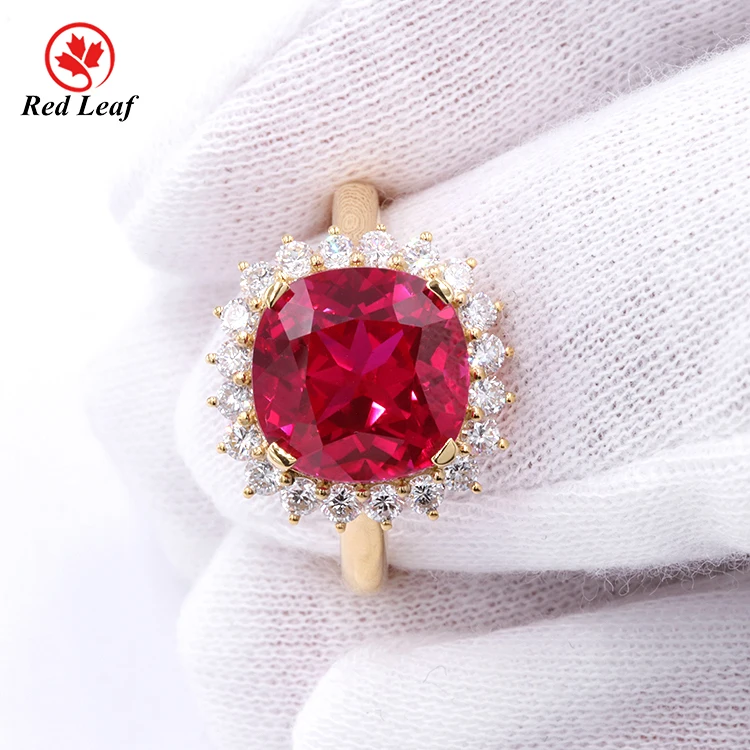 Redleaf Jewelry 14K 18K gold engagement ring custom size acceptable women wedding jewelry gold lab grown ruby ring