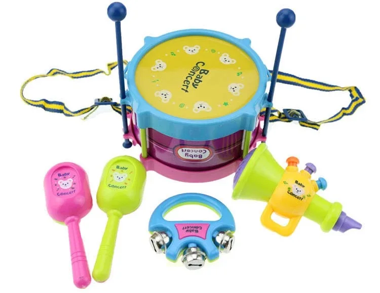 5Pcs/4Pcs Children Drum Trumpet Toy Music Percussion Instrument Band Kit Early Learning Educational Toy Baby Kids Children Gift