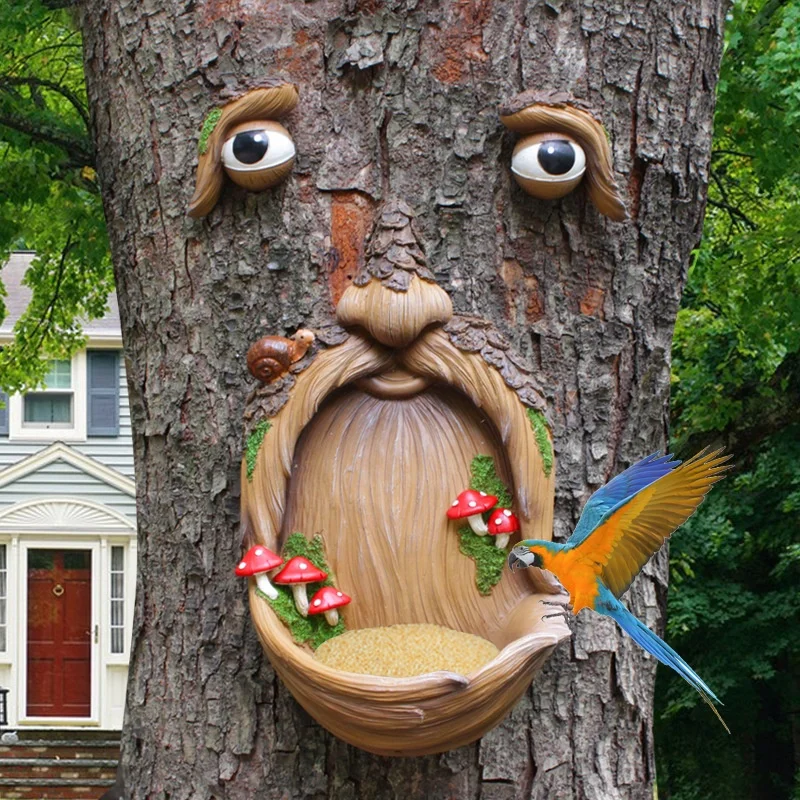 Tree faces mushroom snail bird feeders for outdoors hanging decorative garden landscaping & decking