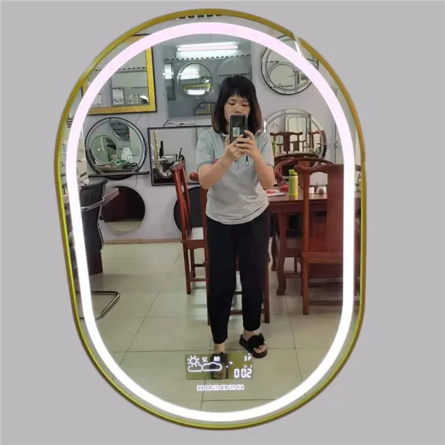 gold antifog bathroom mirror frame light oval led with magnifying mirror with backlight for bathroom
