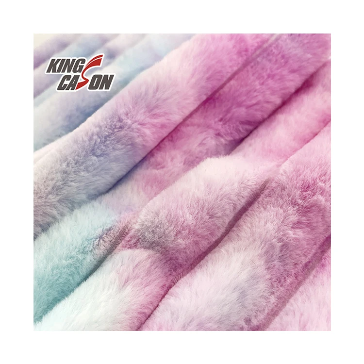 Kingcason Chinese Factory Knit Tie Dyeing Printing Stripe Jacquard Rabbit Faux Fur Fabric For Blanket Cushion Bedding Garments