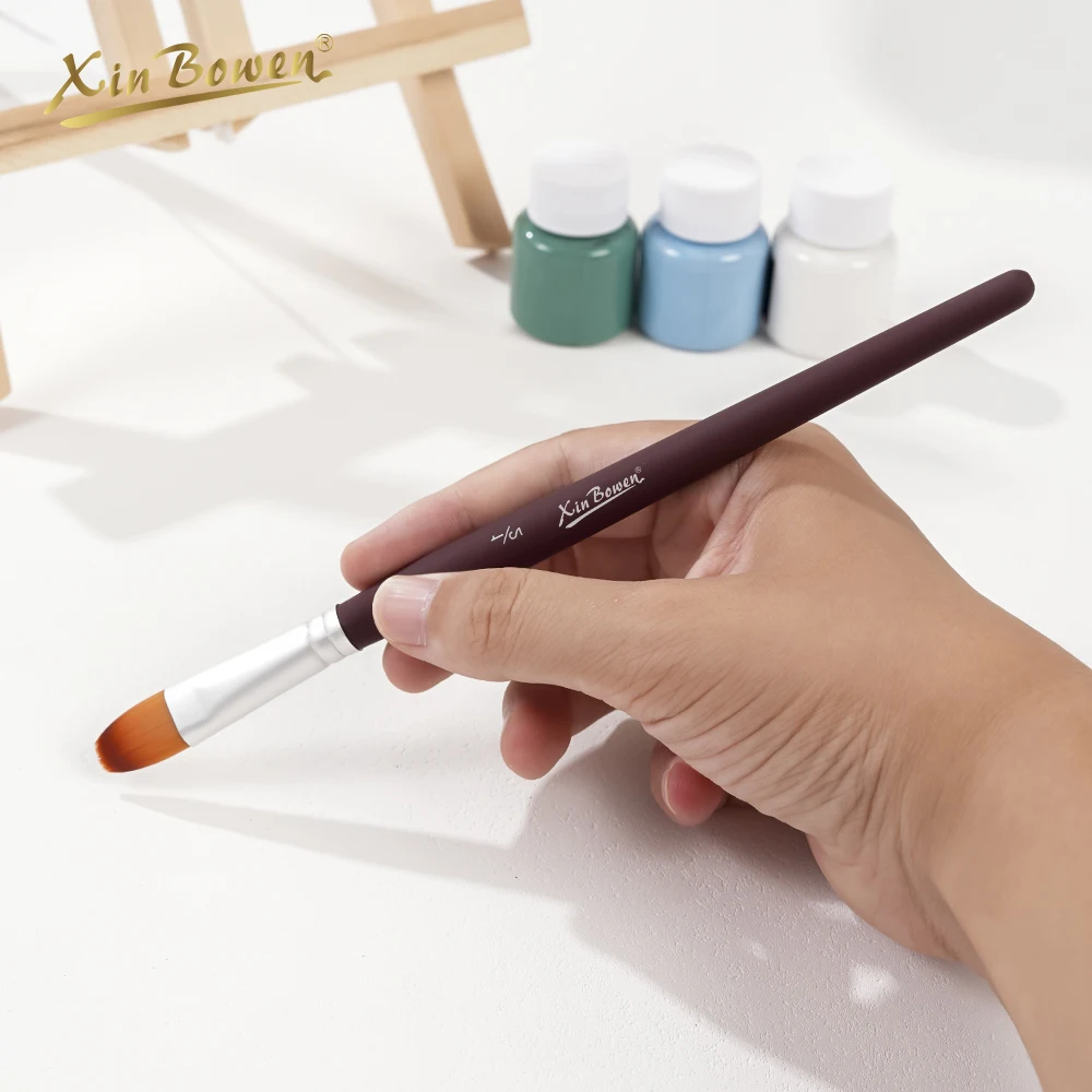 Xin Bowen Master Paintbrush 5 Pieces Matte Brown Pure Wood Handle Artist Painting Brush For Watercolor Acrylic And Oil Drawing