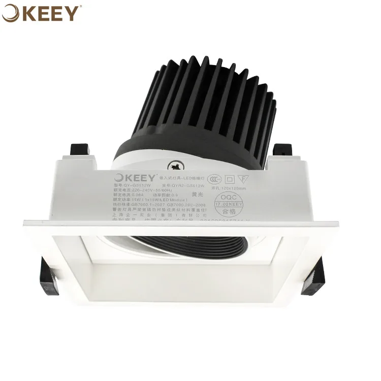 
2020 keey new led grille light premium 15w adjustable led grille lamp fixtures white square led grille downlight GS612 