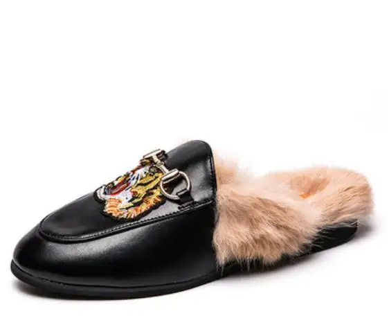 2020 newest winter Cozy Womens Loafers Mule Slippers men pu leather embroidery horse-bit mules plus size