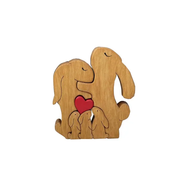 Wooden Rabbit Family Puzzle Bunny Family father mother baby Wooden Puzzle, 4 in 1 set,  Wooden Hare Family  Puzzle Decoration