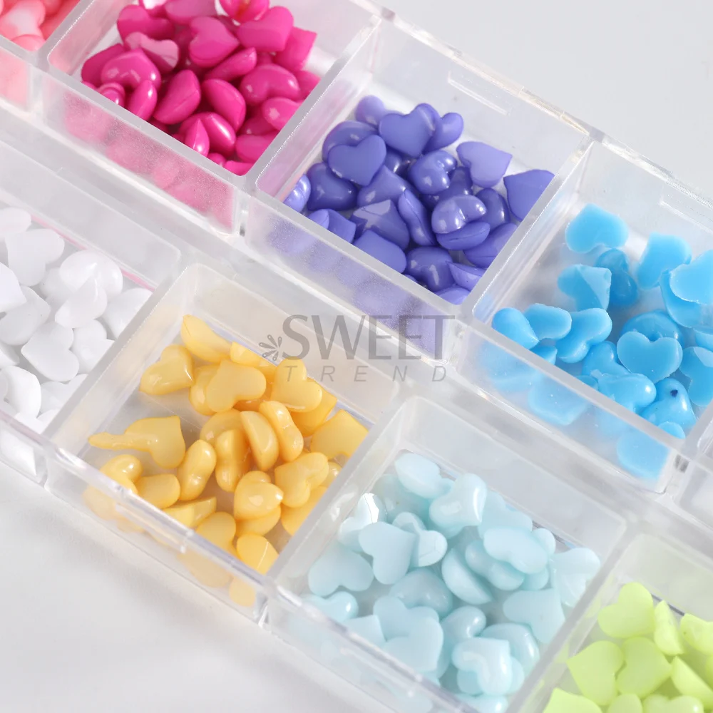 12 Colors Love Heart Nail Art Decoration Candy Macaron Mini Cute Charms Nail Parts Wedding Manicure Accessories DIY Jewelry