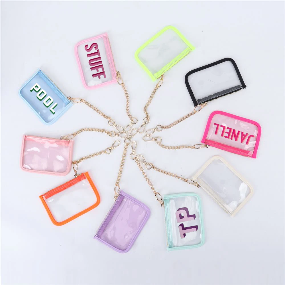Keymay High Quality Gold Hardware Personalized Gift Candy Color Girl Waterproof Transparent Pvc Wallet Keychain Clear Coin Purse