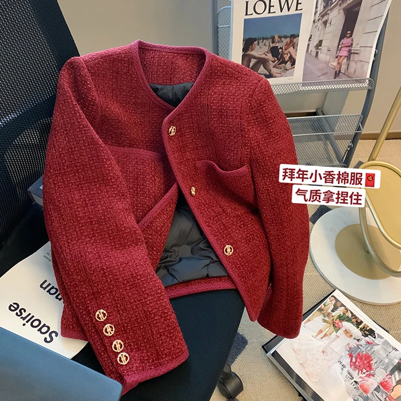 Hot Sale Luxury winter ladies tweed jackets casual short cardigans buttons Fashion Elegant Cropped Suits Blazer Coats for womens