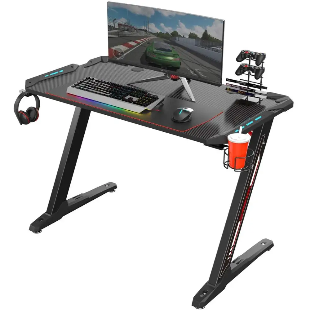 Wholesale Large Size Z Shape Escritorio Gamer Racing Style RGB Led Gaming Desk computer table