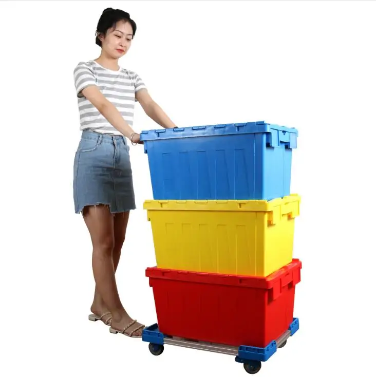 Heavy Duty Plastic Nestable Moving Crates Stackable Turnover Storage Box With Lid