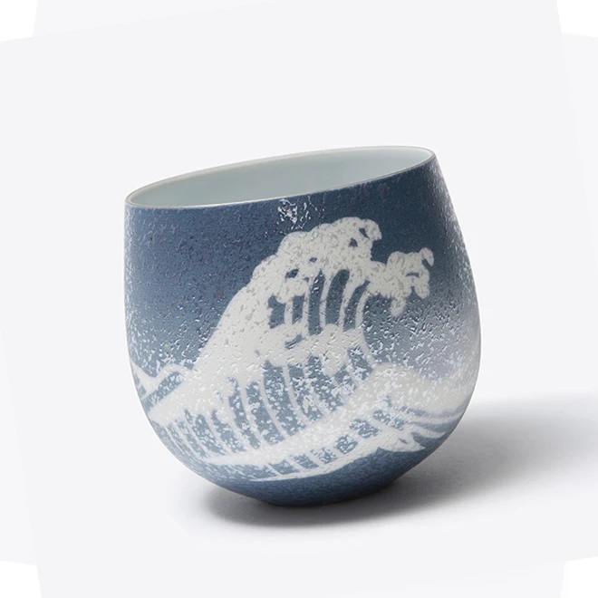 Blue Arita Porcelain Wave Gold Modern Wholesale Ceramic Tea Cup