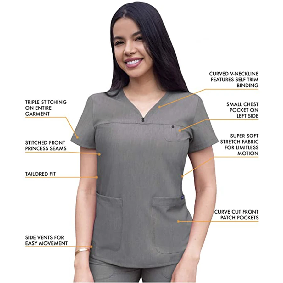 Everyday Expert Scrub Set for Women - Curved V-Neck Scrub Top & Tapered Drawstring Scrub Pants