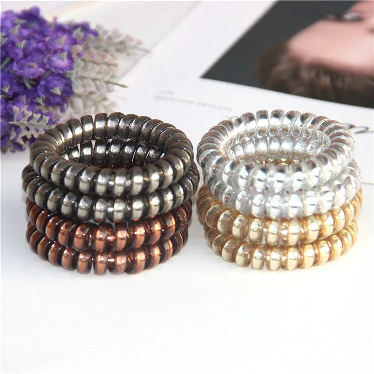 Elastic Hair Ties High Elasticity Telephone Line Hair Accessories Large Size Bright Silver Plastic Resin Hair Bands