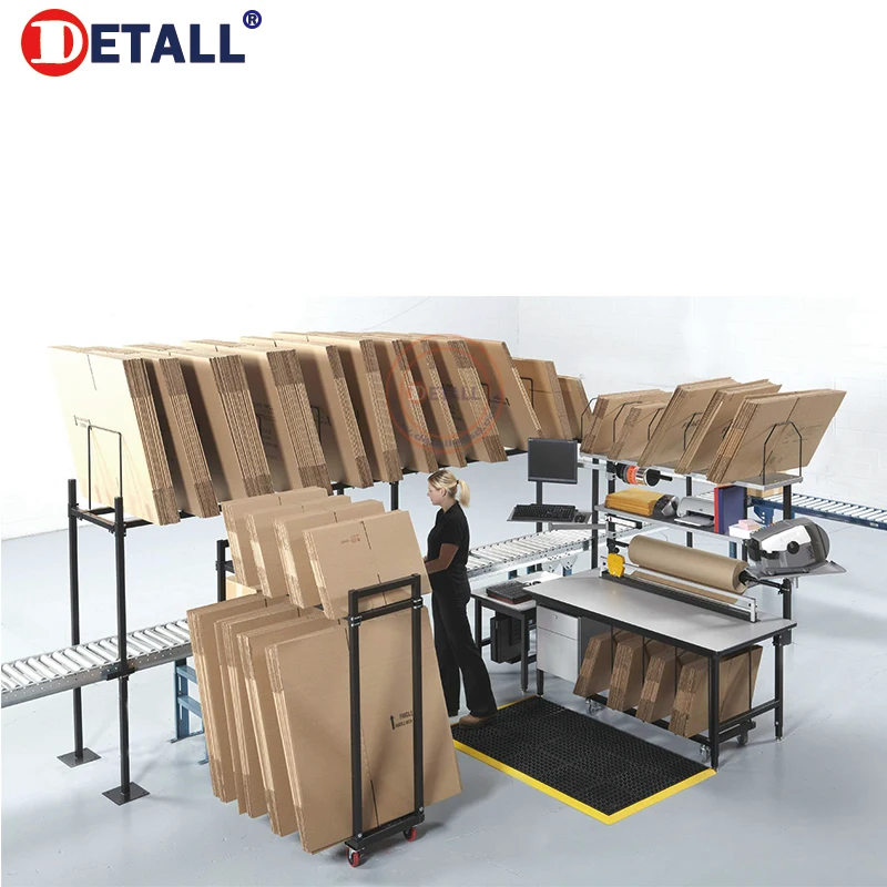 carton box packing station/pack station with gravity roller line