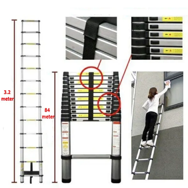 EN131Telescopic Extension Aluminum Step Ladder Folding Multi Purpose