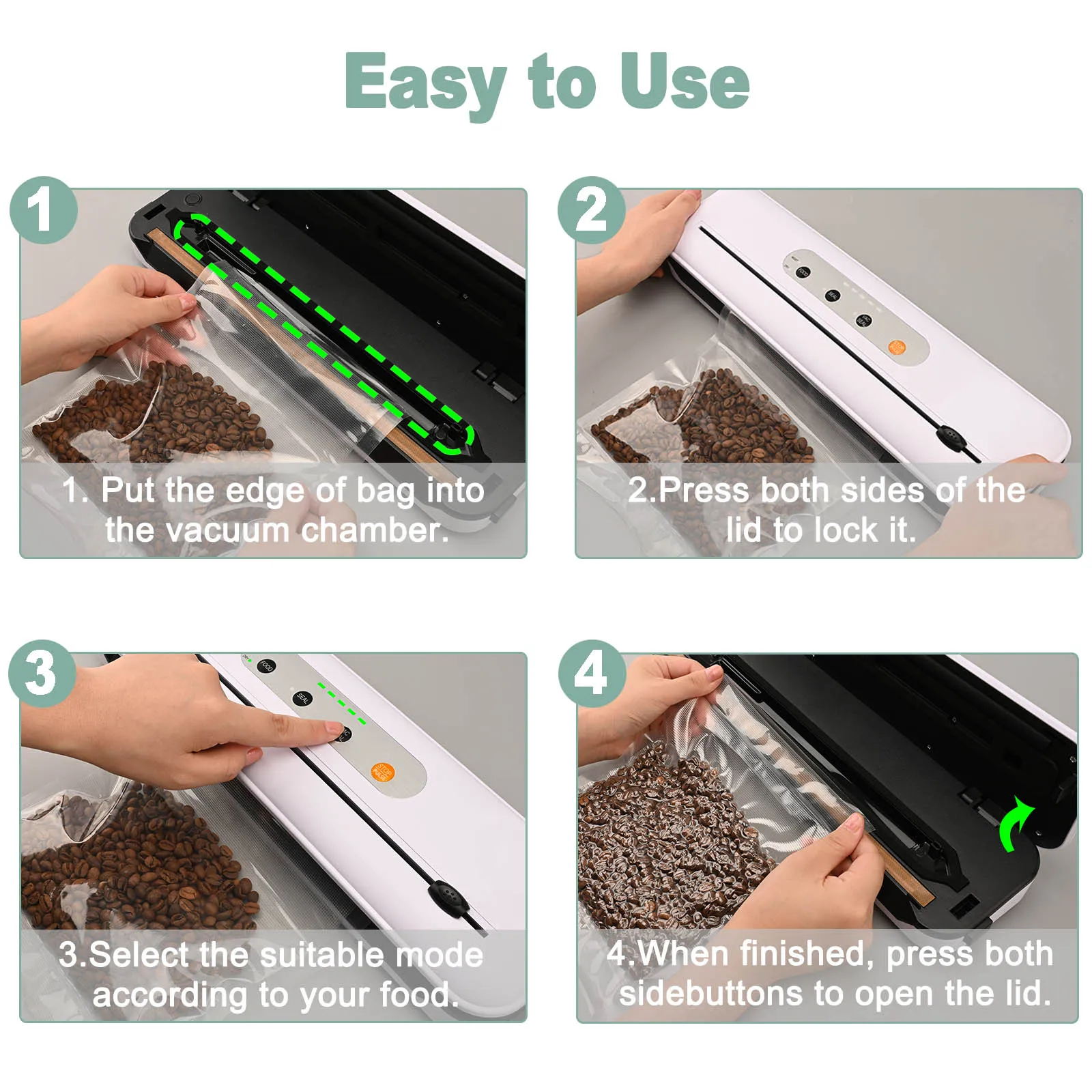 Kitchen food preservation vacuum food sealer comes with NTC overheat protection LED indicator 12V low voltage heating wire