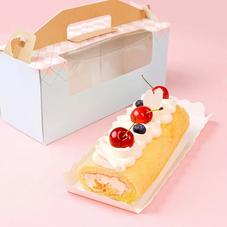Custom New Bakery Box Blue Pink Transparent Bread Box with Window Portable Transparent Cupcake Box