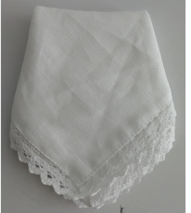 100% cotton lace hem handkerchief in white color can with monogramming