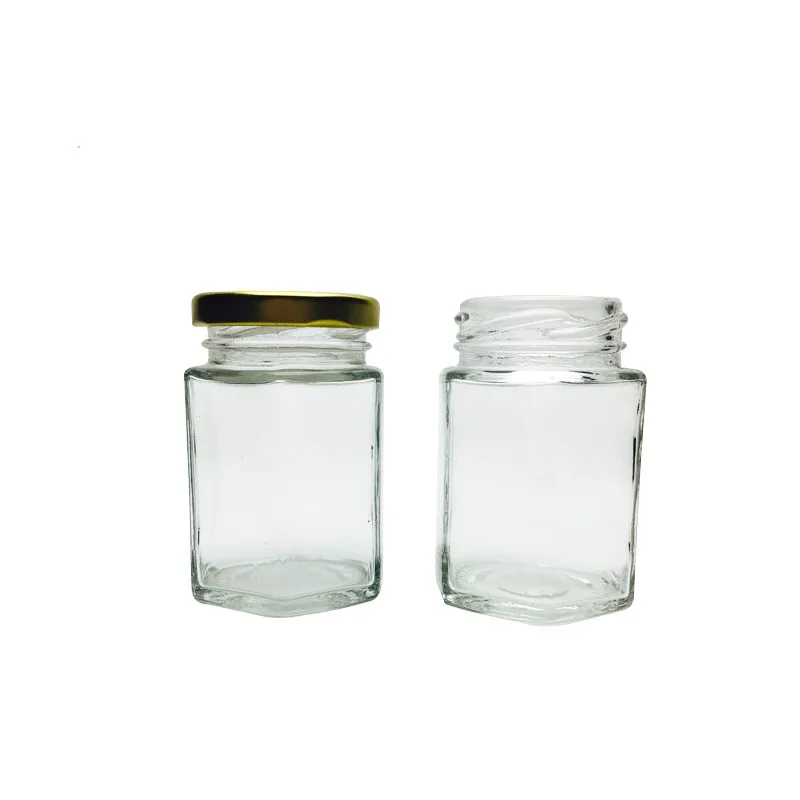 top quality food grade 100ml 100g high flint hexagon honey jam baby food salad glass jars with lids