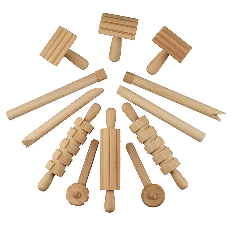 Montessori tools waldorf inspired toys 12 play dough wooden tools Wooden Clay and Dough Tools