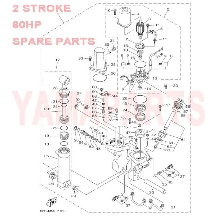 6H1-43804-10 STATOR ASSY FOR YAMAHA SEATAN 2 STROKE 60HP OUTBOARD ENGINE POWER TRIM & TILT ASSY SPARE PARTS
