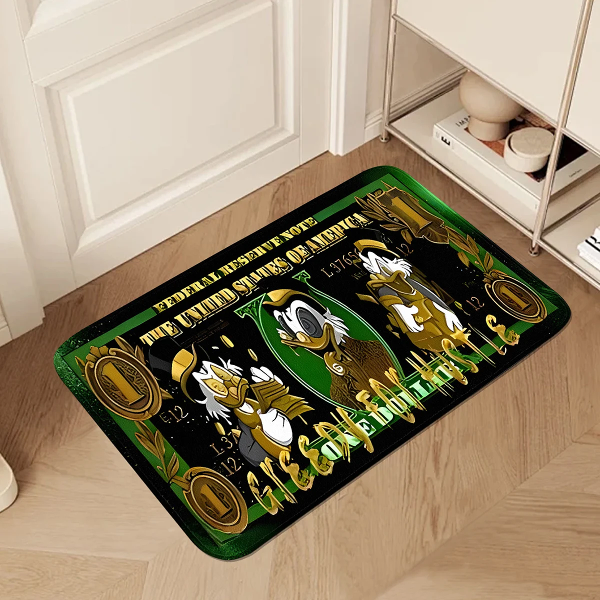 Wholesale Fun Money-Loving Duck Flannel Mat Various Sizes Colorful Wood Grain Background Home Polyester Camping Travel