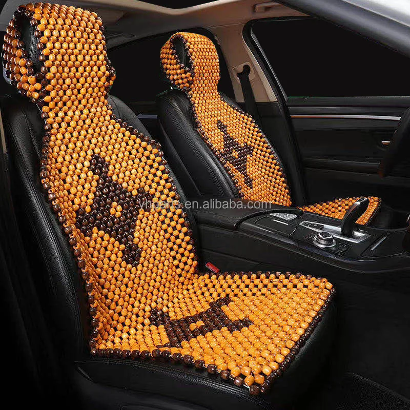 Wood Beaded Car Seat Cover Leather Comfort Massaging Cool Seat Cushion Pad Relieve Stress for SUV Sedan Truck Van