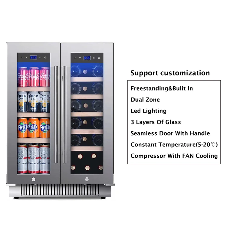 Factory sale compressor double glass door small beverage cooler refrigerator