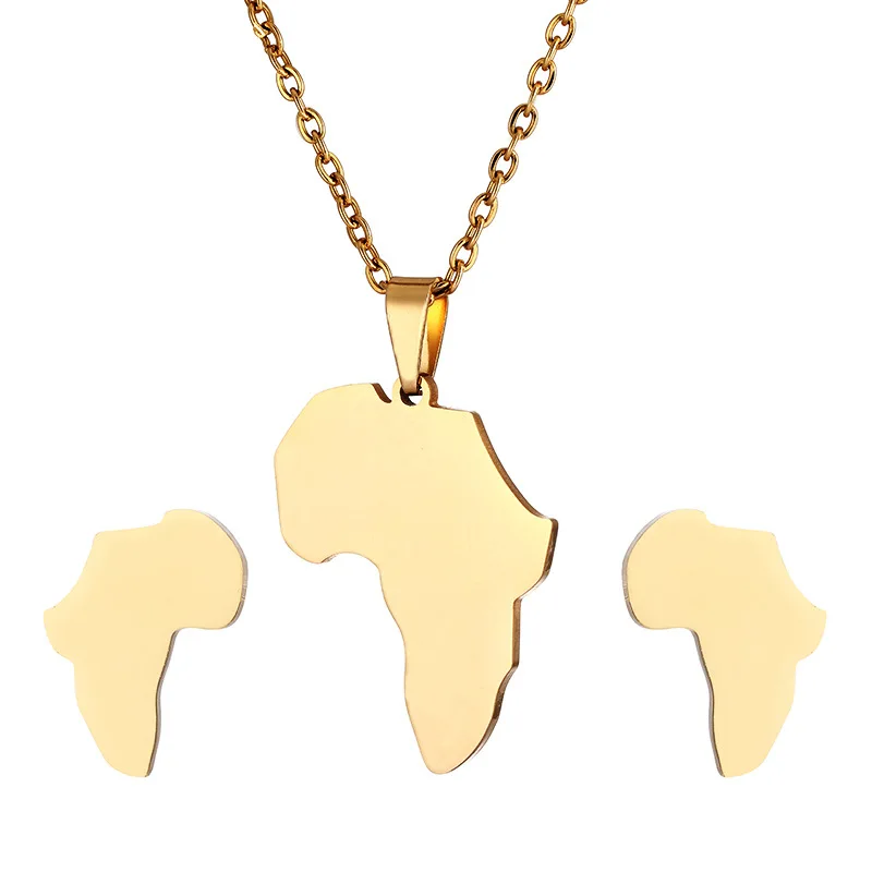 Wholesale Africa Gold Plated Map Personality Fashion Long Chain Necklace Pendant Jewelry