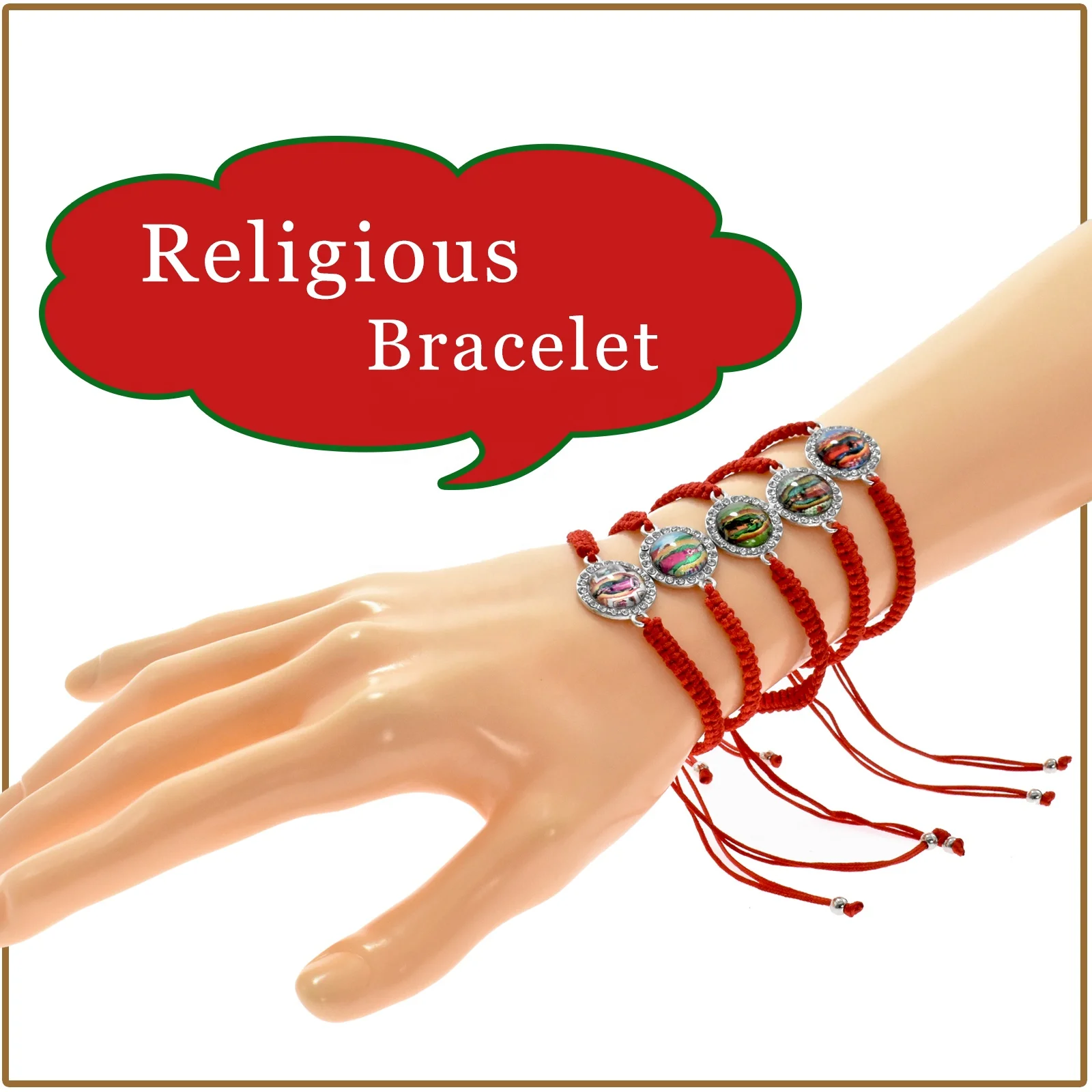 New wholesale red string braided bracelets crystal stone rosary bracelet jesus religious adjustable bracelet