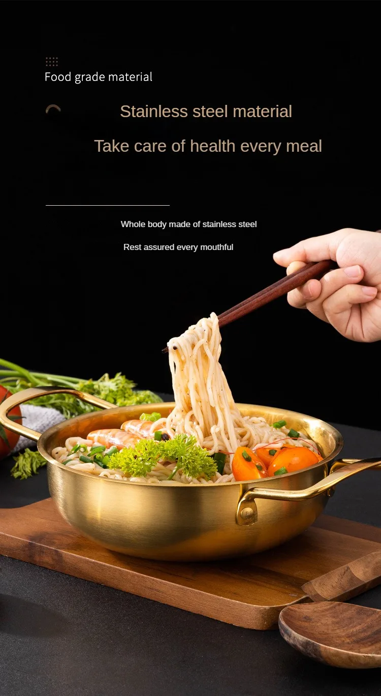 Commercial Double-Ear Fry Pan Metal Natural Color Cooking Hot Pot With Handle Kitchen Stainless Steel Dry Korean