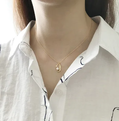 Light Luxury S925 Silver Irregular Pearl Necklaces Sterling Geometric Pendant Necklace For
